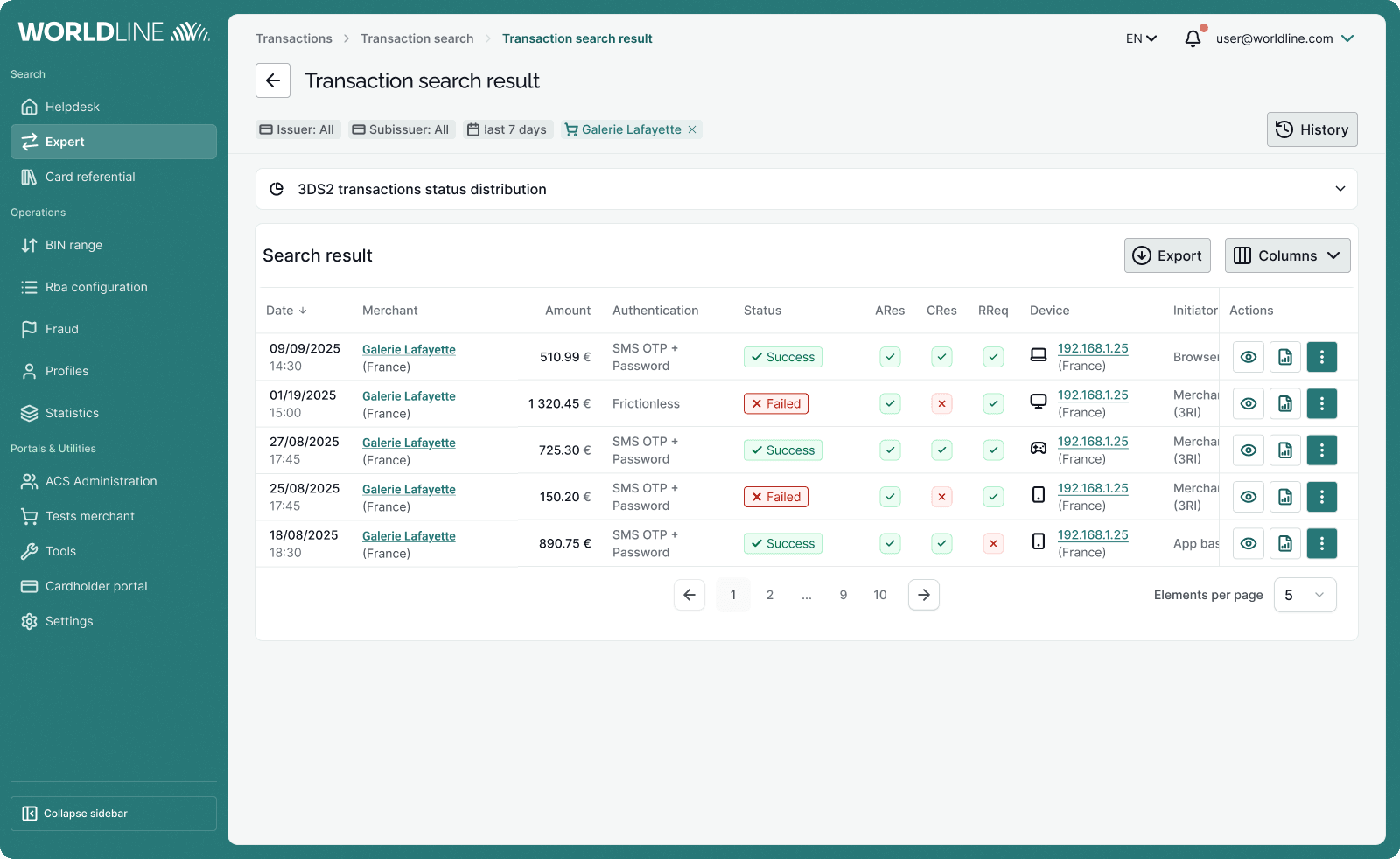 Transaction search results