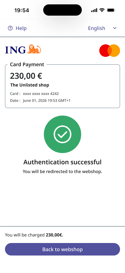 Example authentication pages shown at checkout, during an online purchase, the cardholder may be redirected to a 3-D Secure page to confirm their identity (SMS, banking app, etc.) before the payment is completed (3/4)