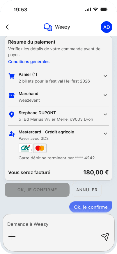 CAPS issuing-bank screens, delegated purchase, authentication, and cardholder control in a banking-app context (5/8)