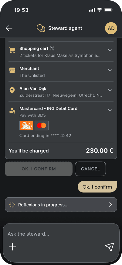 Steward demo for ING NL (Money20/20), Mastercard checkout on The Unlisted with Worldline 3-D Secure human-present authentication (2/11)
