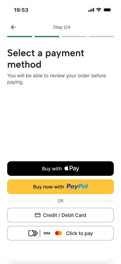 Early low-fidelity agentic-commerce flow on a Worldline merch store, embedded chat, sign-in, and delegated t-shirt purchase (4/7)
