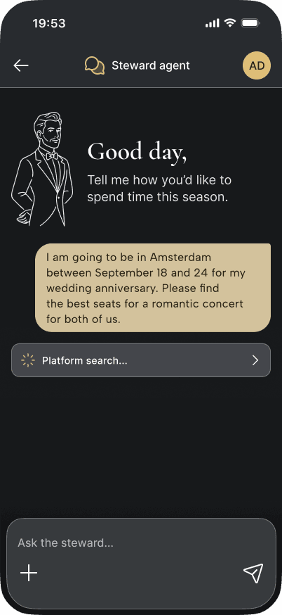 Steward demo for ING NL (Money20/20), Visa payment flow on The Unlisted, our in-house merchant site with embedded agent chat (2/10)