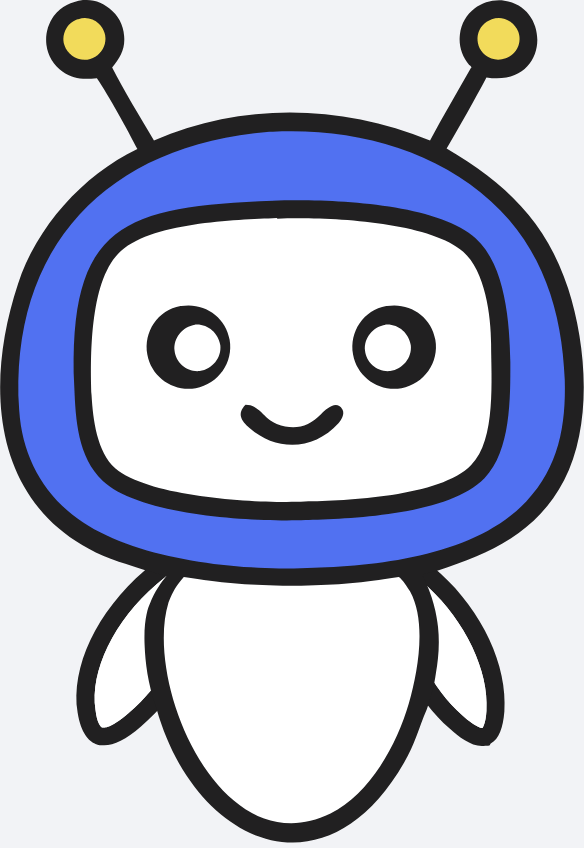 Lottie agent character, friendly robot with subtle bob, arm and eye movement, and a gentle smile