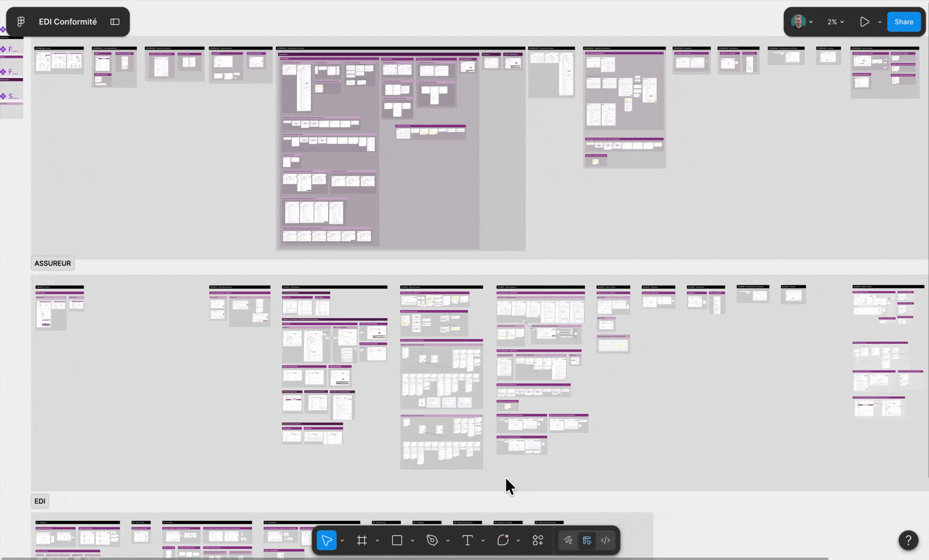 Screen recording, scrolling through the EDI Conformité Figma file